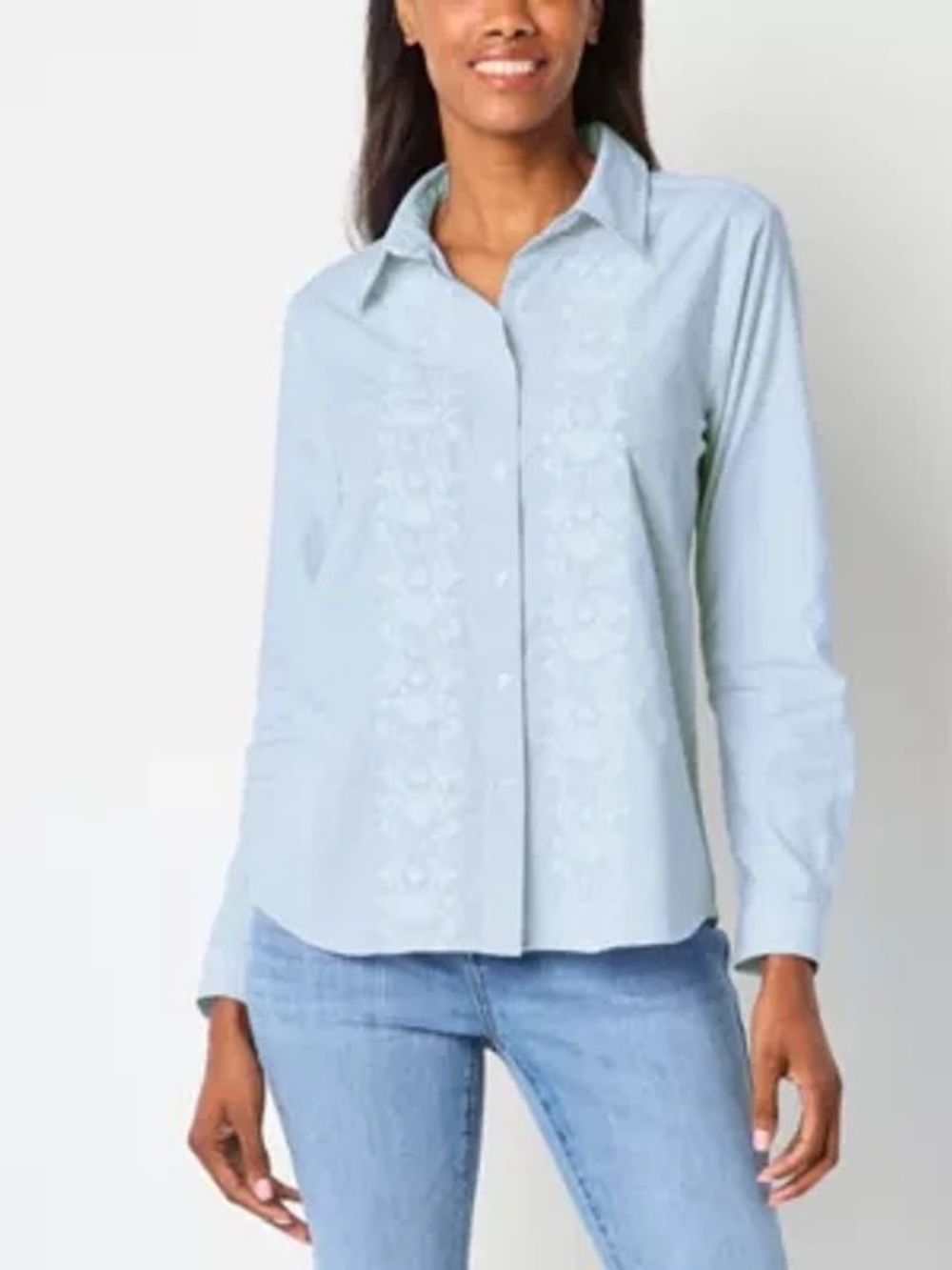 St. John's Bay Light Blue Embroidered Button-Down Shirt